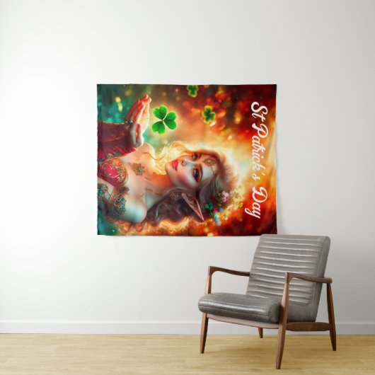 シャムロックpixie女の子グリーンクローバーアイルランド明るい タペストリー (インサイチュ(横))