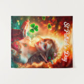 シャムロックpixie女の子グリーンクローバーアイルランド明るい タペストリー (正面(横))