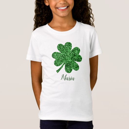 シャムロックSt patricks dayキッドフェイクグリッター Tシャツ (正面)