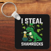 シャムロックTレックス恐竜聖パトリックの日を盗む キーホルダー (正面)