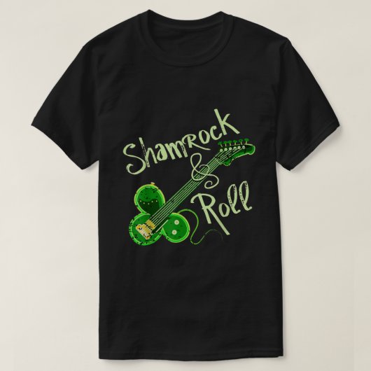 シャムロ転がックアイルランドクローバーギターSt patricksダ Tシャツ (デザイン正面)