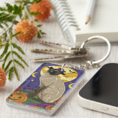 シャム不気味猫ハロウィーン魔女とカボチャ キーホルダー (正面右)