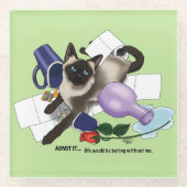 シャム猫いたずらおもしろい ガラスコースター (正面)