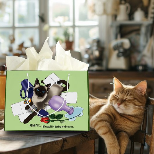 シャム猫いたずらおもしろい ラージペーパーバッグ