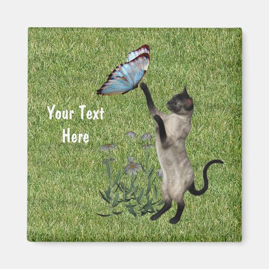 シャム猫およびバタフライ磁石 マグネット (正面)