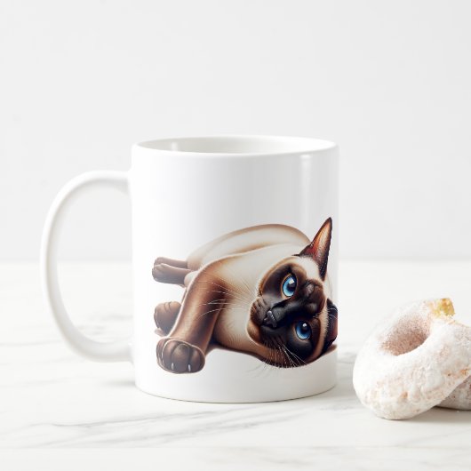 シャム猫かわいい青い目の猫 コーヒーマグカップ (ドーナツ)
