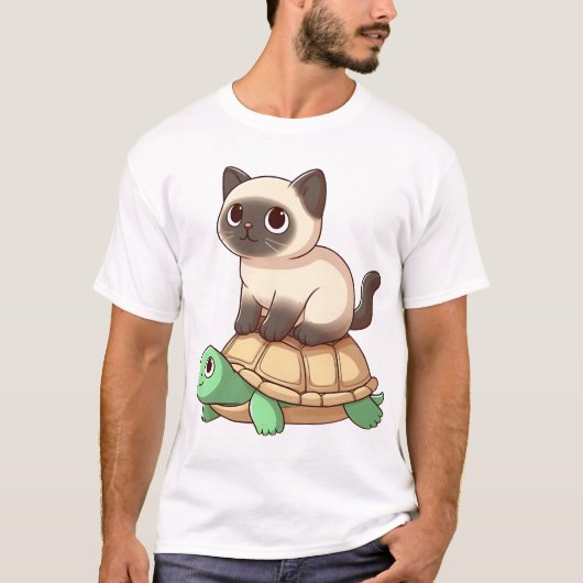 シャム猫がカメに乗る コピー Tシャツ (正面)