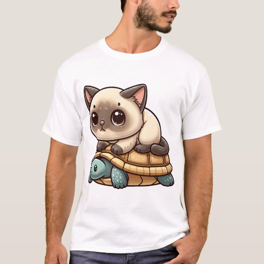 シャム猫がカメに乗る Tシャツ (正面)