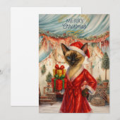 シャム猫がクリスマスプレゼントを持っています シーズンカード (正面/裏面)