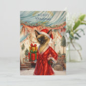 シャム猫がクリスマスプレゼントを持っています シーズンカード (スタンド正面)
