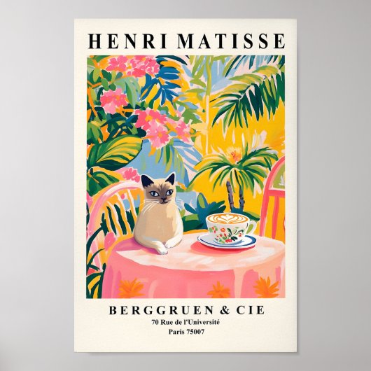 シャム猫がコーヒーを飲むキッチンデコおもしろいール。 ポスター (正面)