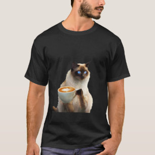 シャム猫がコーヒーを飲む Tシャツ