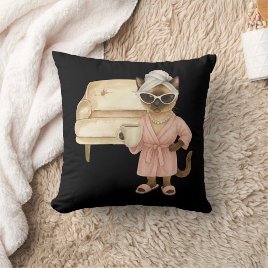 シャム猫がコーヒー枕を愛する – かわいい水色 クッション (ブランケット)