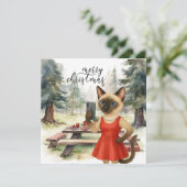 シャム猫がメッセージを送るメリークリスマス シーズンカード (スタンド正面)