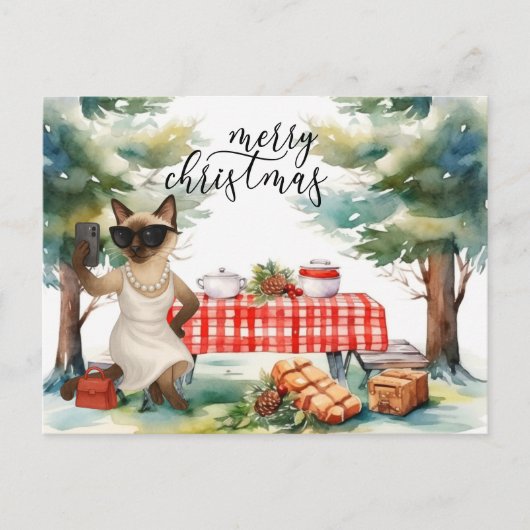 シャム猫がメッセージを送るメリークリスマス シーズンポストカード (正面)