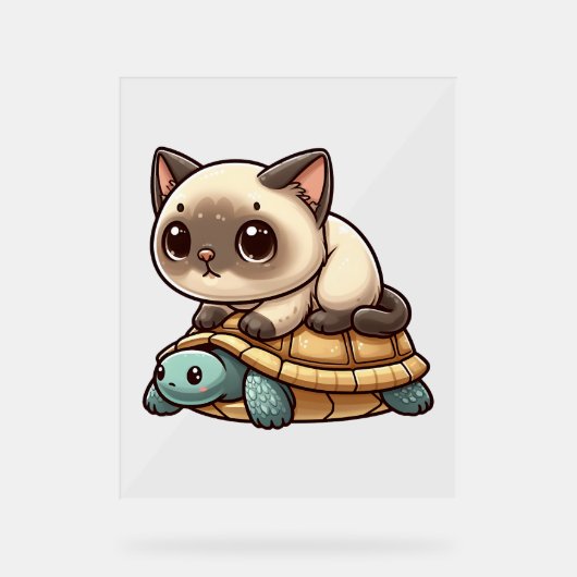 シャム猫が亀に乗る アクリルサイン (正面)
