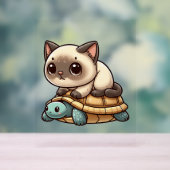 シャム猫が亀に乗る アクリルサイン (ニュートラル)