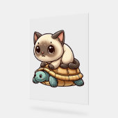 シャム猫が亀に乗る アクリルサイン (傾斜)