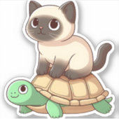シャム猫が亀に乗る コピー シール (正面)