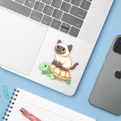 シャム猫が亀に乗る コピー シール (ノートパソコンとiPhone)