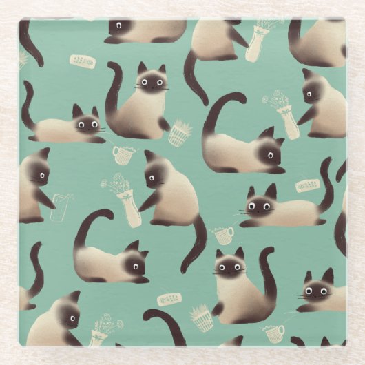 シャム猫が物 ガラスコースター (正面)