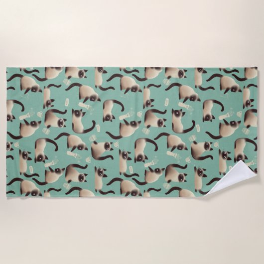 シャム猫が物 ビーチタオル (正面)