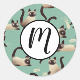 シャム猫が物 ラウンドシール