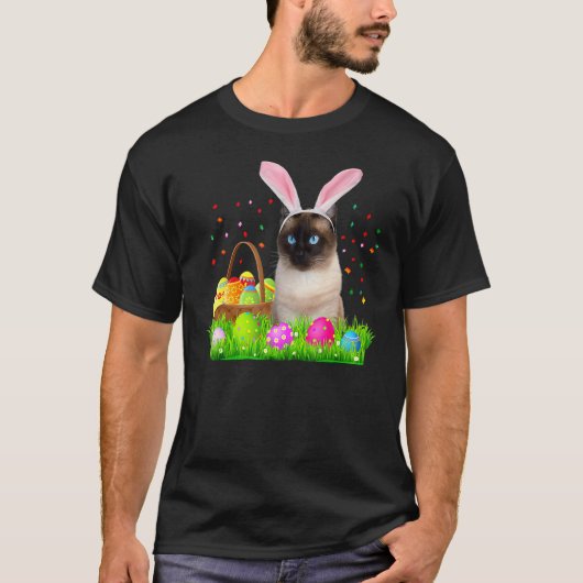 シャム猫とウサギ イースターのシャム猫 Tシャツ (正面)