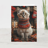 シャム猫とクリスマスプレゼントの暖炉 カード (正面)
