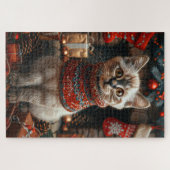 シャム猫とクリスマスプレゼント暖炉 ジグソーパズル (横)