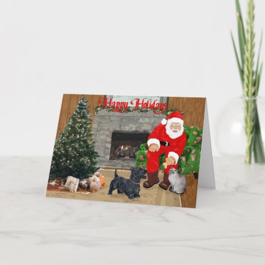 シャム猫とスコッティのクリスマス シーズンカード (正面)