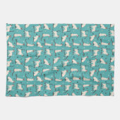 シャム猫とポーズティール（緑がかった色）ブルーキッチンタオル キッチンタオル (横)