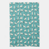 シャム猫とポーズティール（緑がかった色）ブルーキッチンタオル キッチンタオル (縦)