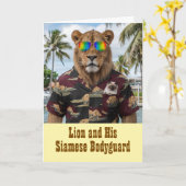 シャム猫とライオン カード (黄色い花)