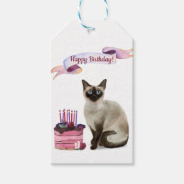 シャム猫と猫のお誕生日ケーキ ギフトタグ