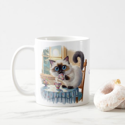 シャム猫と紅茶の時間 マグカップ (ドーナツ)
