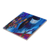 シャム猫と花動物アート タイル (側面)