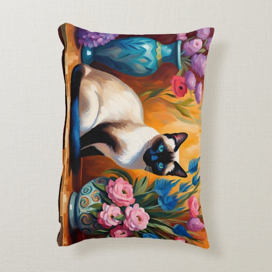 シャム猫と花瓶の水彩画 アクセントクッション (裏面(縦))