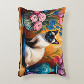シャム猫と花瓶の水彩画 アクセントクッション (正面(垂直))