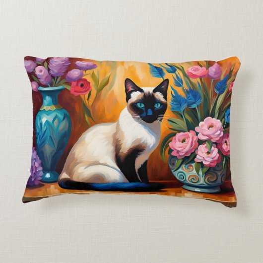 シャム猫と花瓶の水彩画 アクセントクッション (裏面)