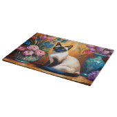 シャム猫と花瓶の水彩画 カッティングボード (角)