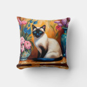 シャム猫と花瓶の水彩画 クッション (正面)