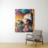 シャム猫と花瓶の水彩画 タペストリー (インサイチュ)