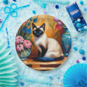 シャム猫と花瓶の水彩画 ペーパープレート (パーティー)