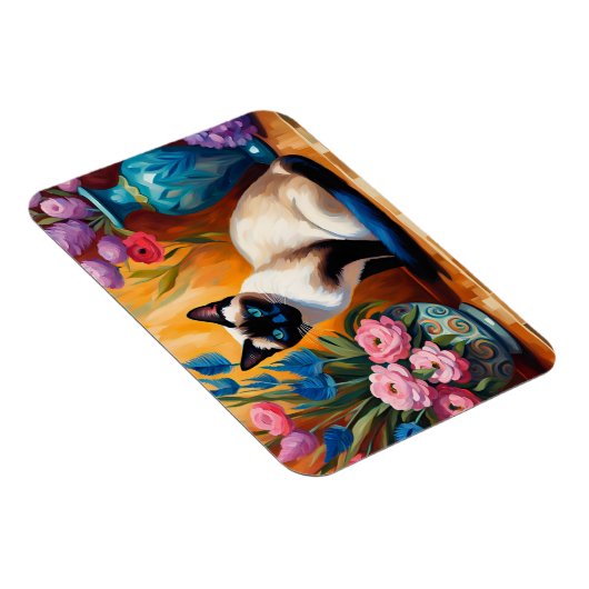 シャム猫と花瓶の水彩画 マグネット (右側)