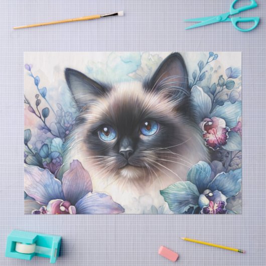 シャム猫と蘭の肖像画 薄葉紙 (クラフト)
