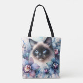 シャム猫と蘭の花 水彩画 トートバッグ (裏面)