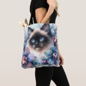 シャム猫と蘭の花 水彩画 トートバッグ (クローズアップ)