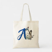 シャム猫と蝶のかわいいモノグラムイニシャル A トートバッグ (裏面)