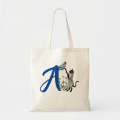 シャム猫と蝶のかわいいモノグラムイニシャル A トートバッグ (正面)